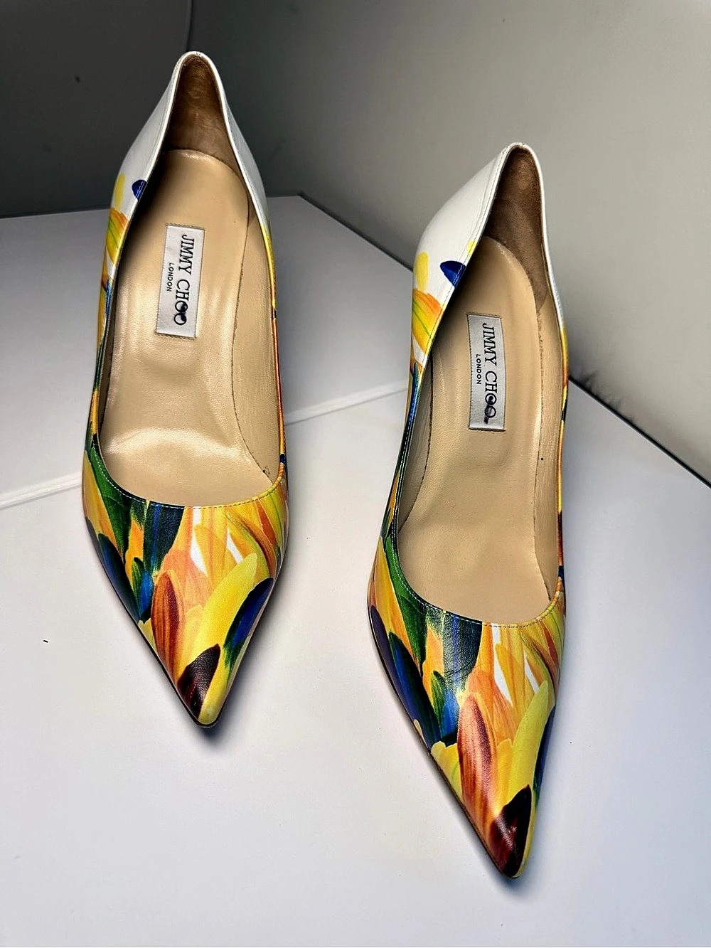 Jimmy Choo Multicolor & White Pointed-Toe Heels